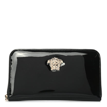 Versace Patent Palazzo Medusa Zip Around Wallet Black 1 of 5