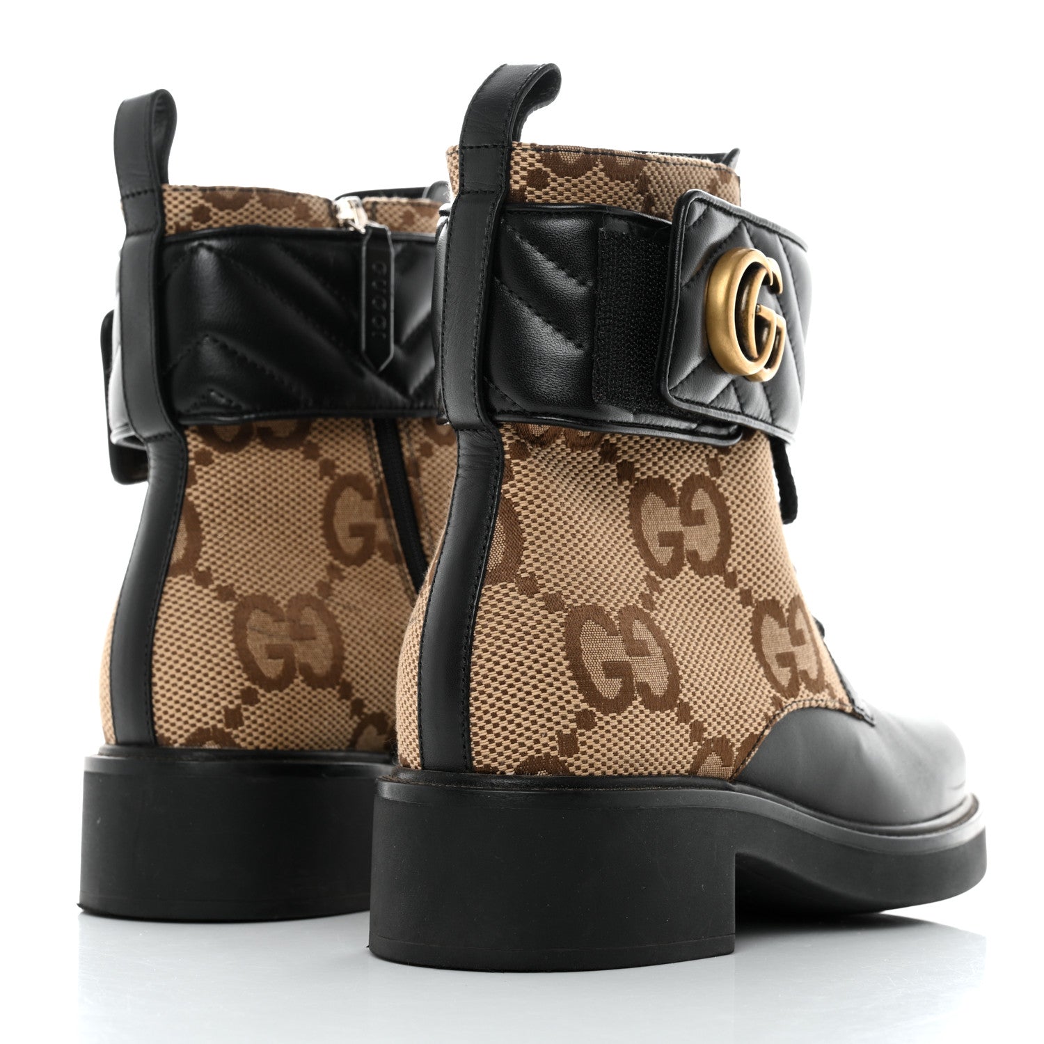 Gucci Flores Calfskin Monogram Maxi GG Nappa Matelasse Double G 40mm Ankle Boots 36.5 Black Camel Ebony 4 of 9