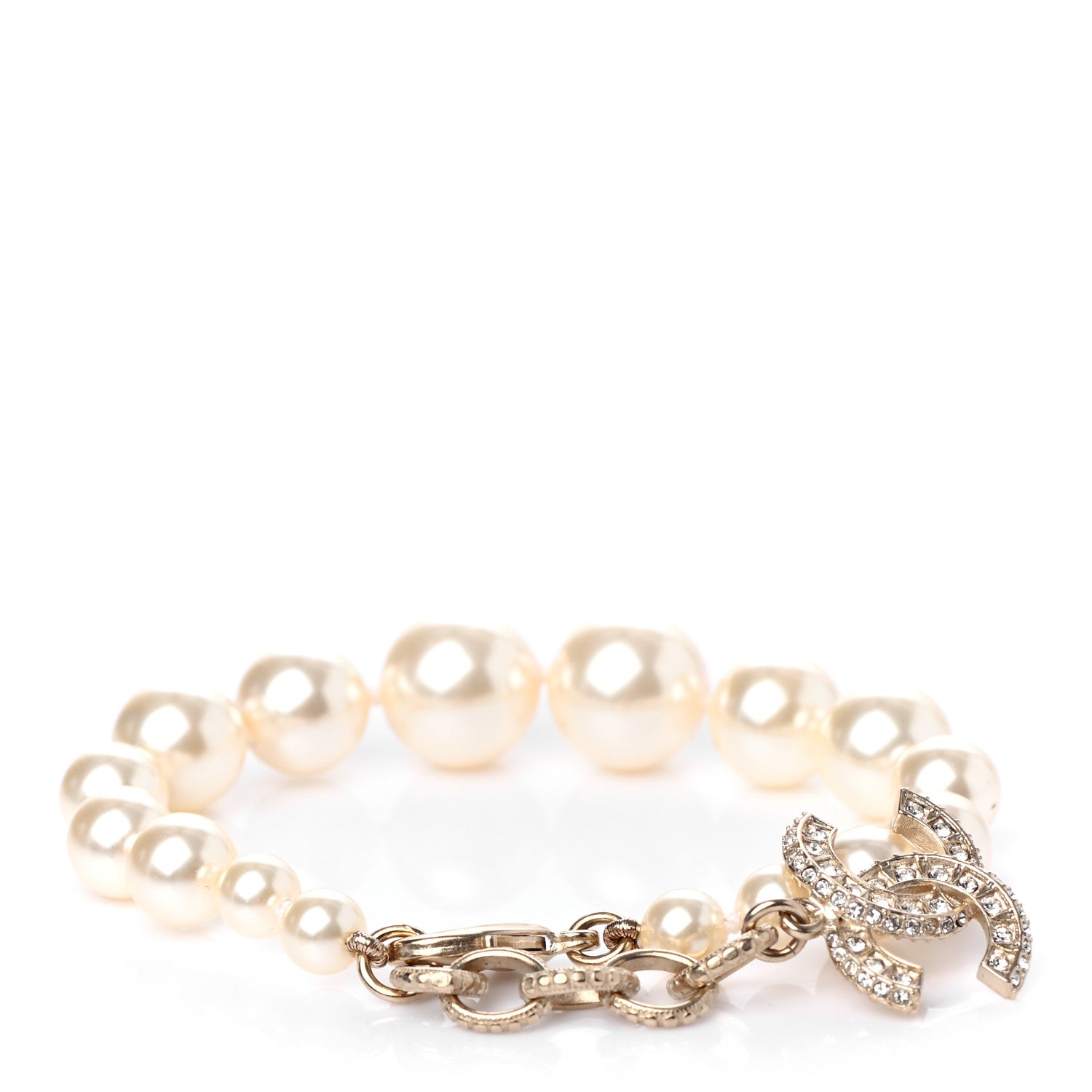 Chanel Graduated Pearl Crystal CC Bracelet Gold 3 of 4