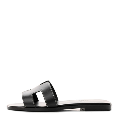 Hermes Box Calfskin Oran Sandals 35.5 Black 1 of 10