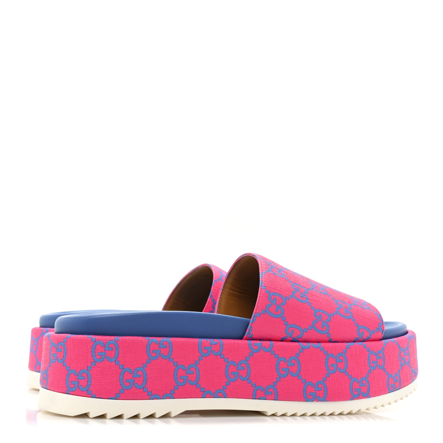 Gucci GG Supreme Joy Monogram Angelina Platform Slide Sandals 38.5 Fuxia Blue 4 of 9