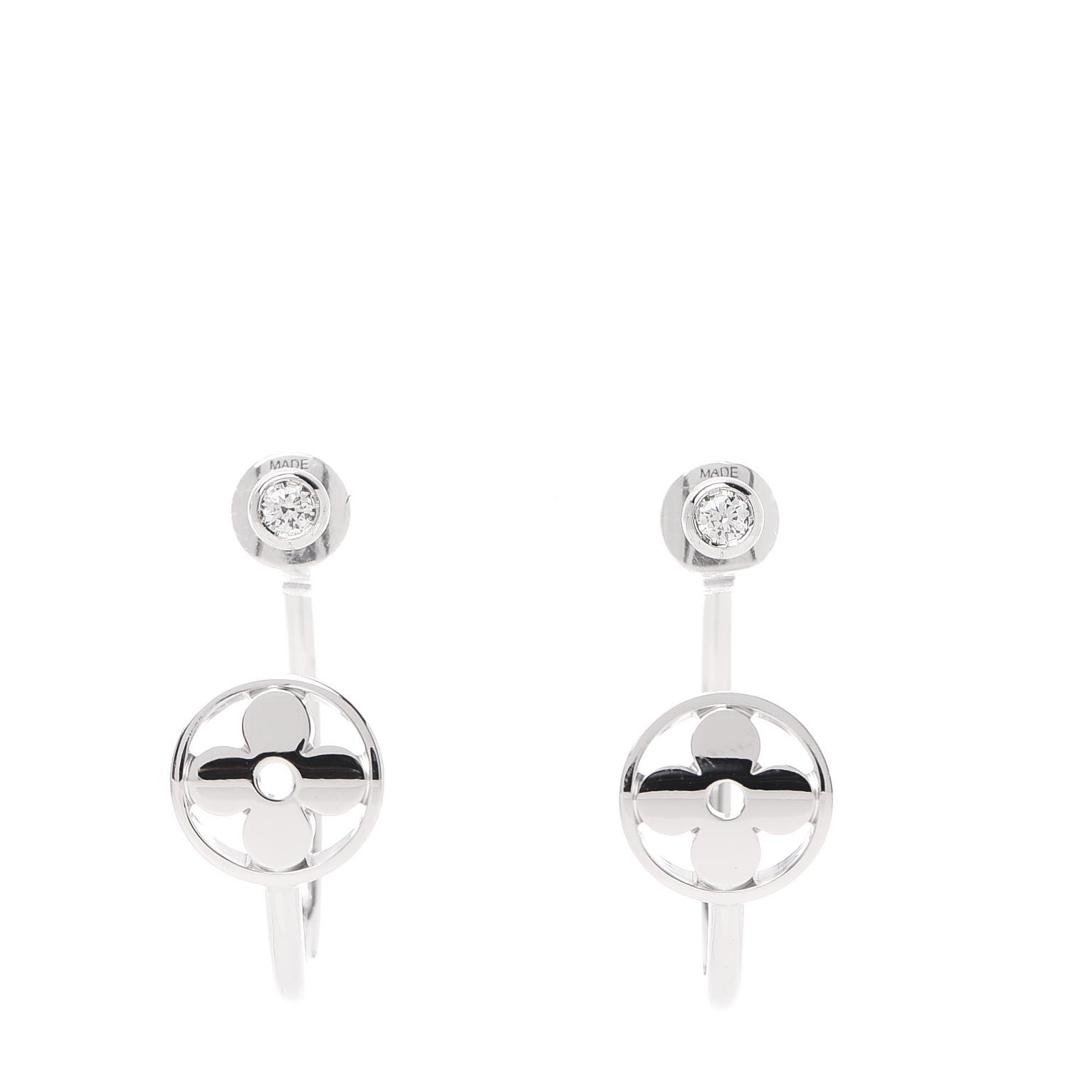 Louis Vuitton 18K White Gold Diamond Idylle Blossom Hoop Earrings 1 of 5