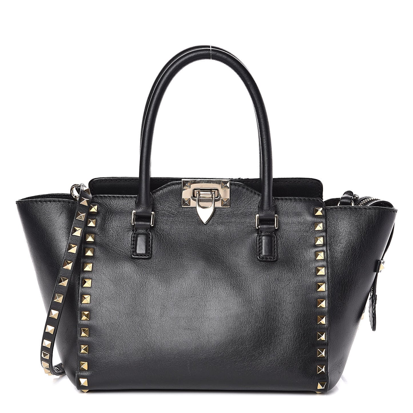 Vitello Small Rockstud Double Handle Tote Black