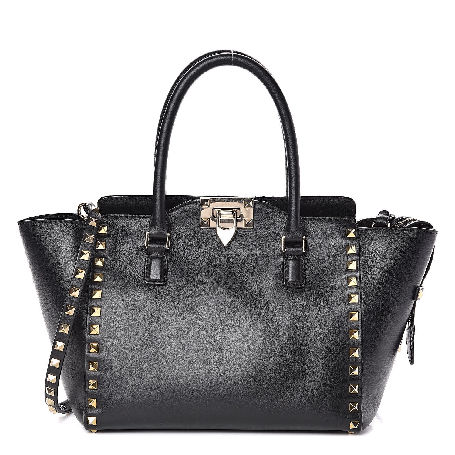 Valentino Garavani Vitello Small Rockstud Double Handle Tote Black 1 of 16