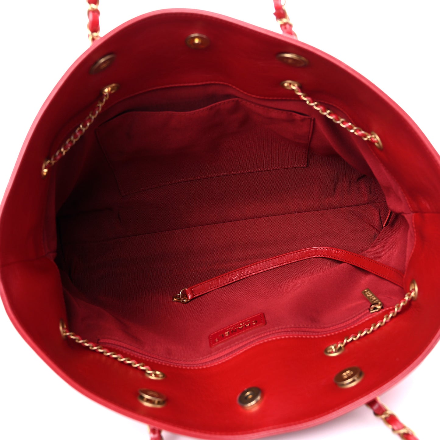 Aged Calfskin Quilted Drawstring Shopping Tote Red