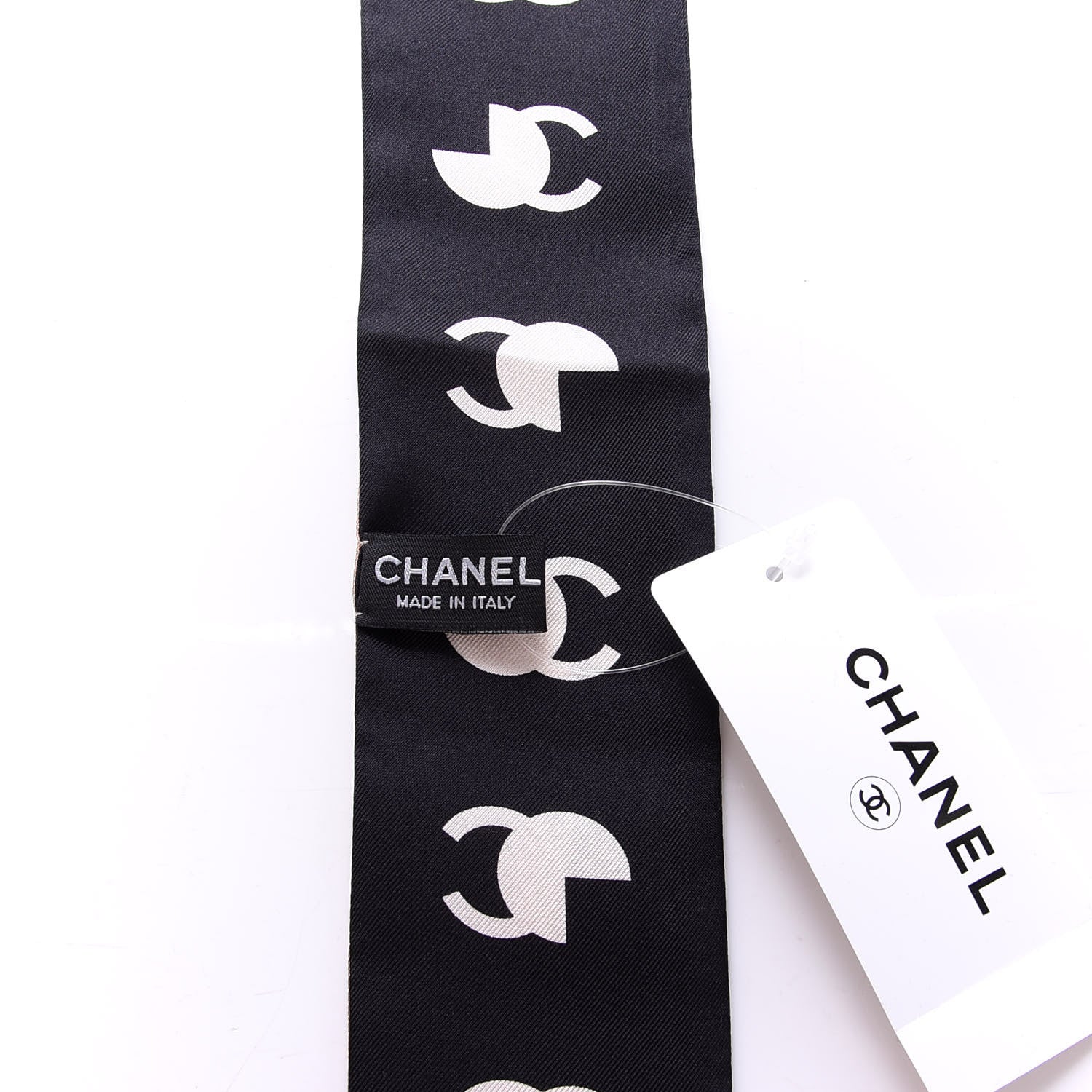 Chanel Silk 31 Rue Cambon CC Slim Bandeau Scarf Ecru Pink Black 3 of 3