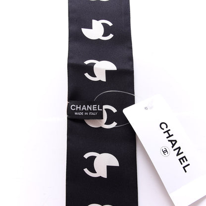 Chanel Silk 31 Rue Cambon CC Slim Bandeau Scarf Ecru Pink Black 3 of 3