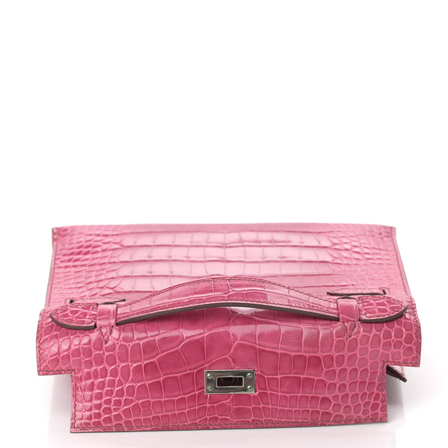 Hermes Shiny Alligator Kelly Pochette Fuchsia 15 of 26