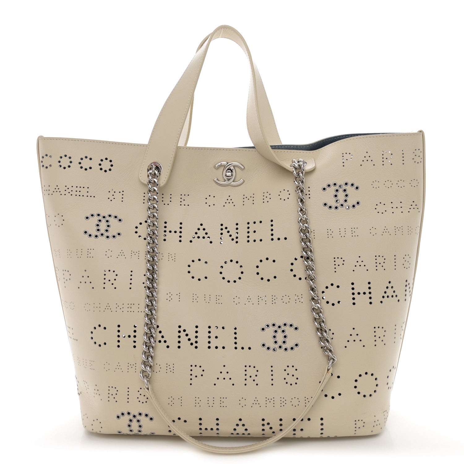 Chanel Calfskin Tweed Small Logo Eyelets Shopping Tote Beige 1 of 11