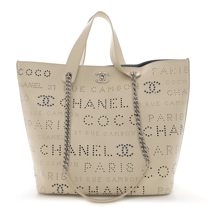 Chanel Calfskin Tweed Small Logo Eyelets Shopping Tote Beige 1 of 11