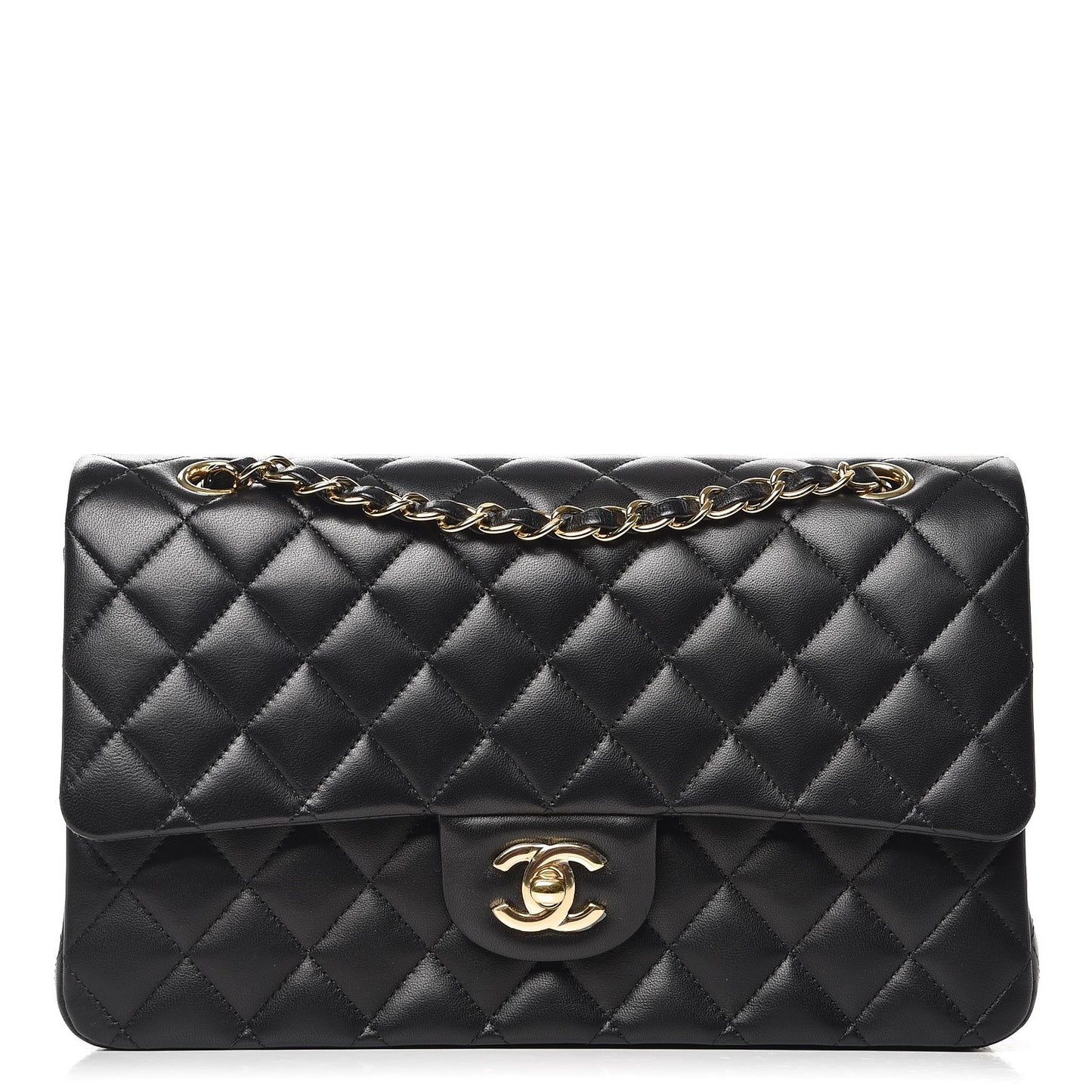 Lambskin Quilted Medium Double Flap Black