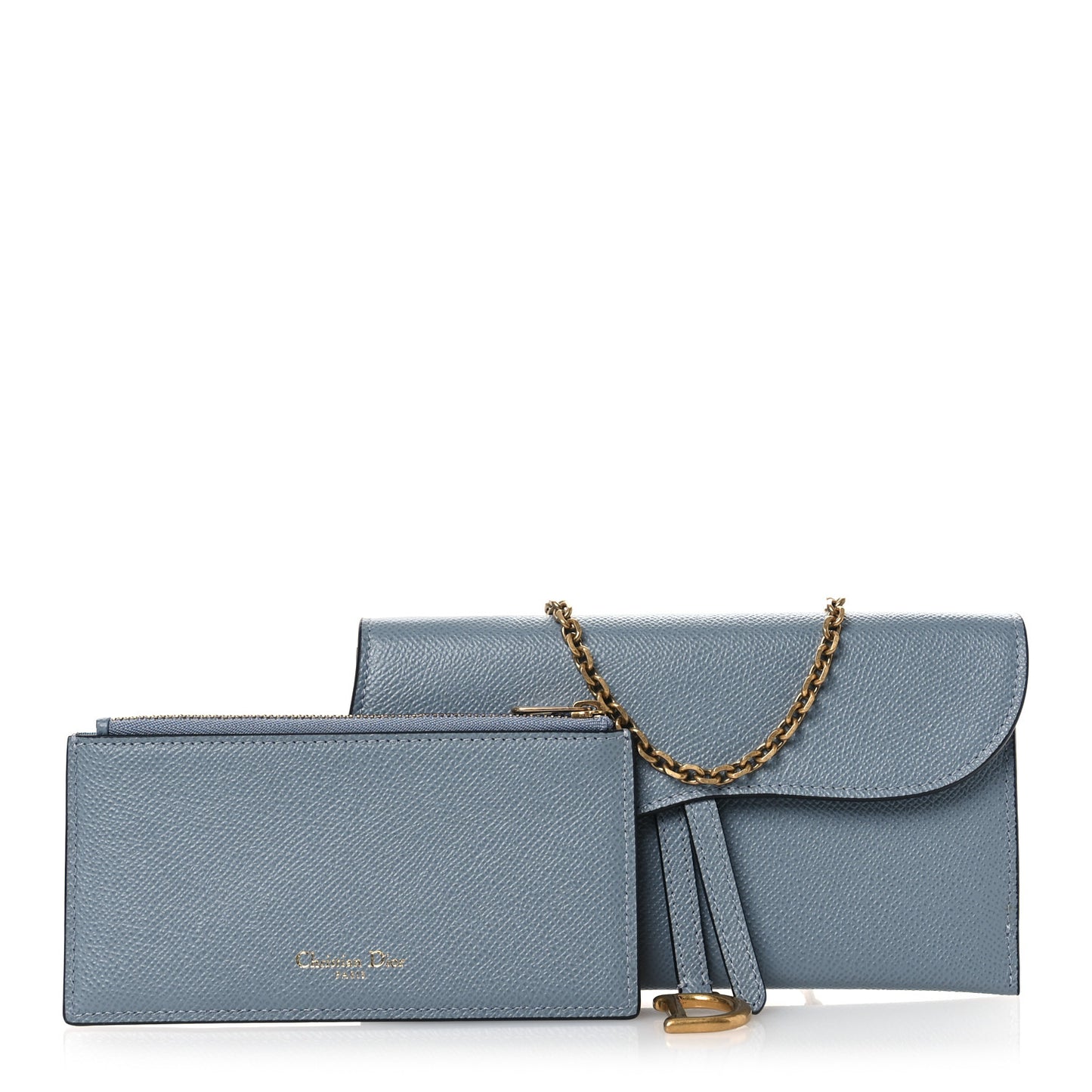 Grained Calfskin Saddle Chain Wallet Pouch Cloud Blue