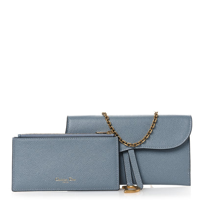 Christian Dior Grained Calfskin Saddle Chain Wallet Pouch Cloud Blue 3 of 13