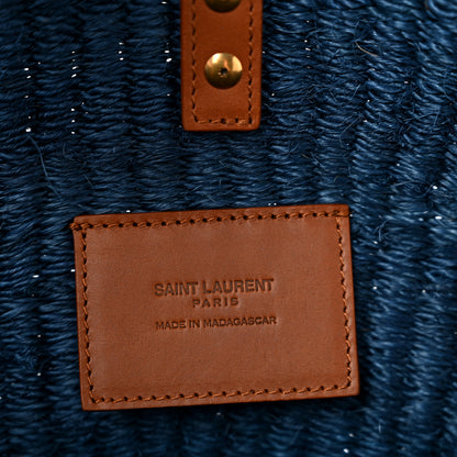 Saint Laurent Raffia Calfskin Small Panier Tote Blue 6 of 13
