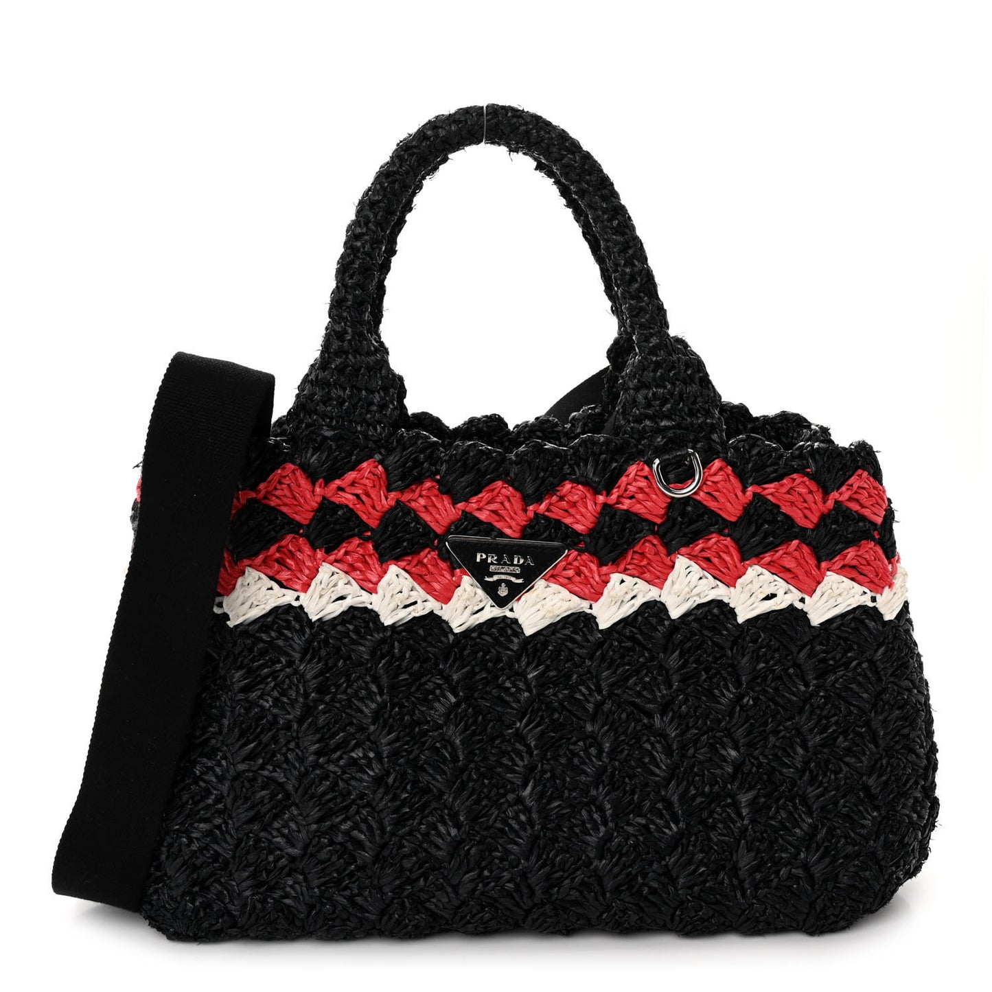 Raffia Crochet Colorblock Medium Giardiniera Tote Black Fuoco