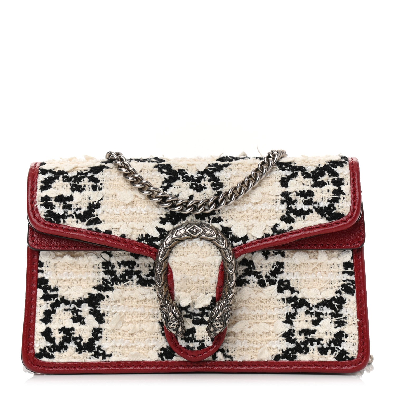 Gucci Tweed GG Monogram Super Mini Dionysus Shoulder Bag White Black Romantic Cherry 1 of 8