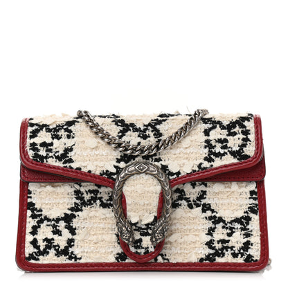 Gucci Tweed GG Monogram Super Mini Dionysus Shoulder Bag White Black Romantic Cherry 1 of 8
