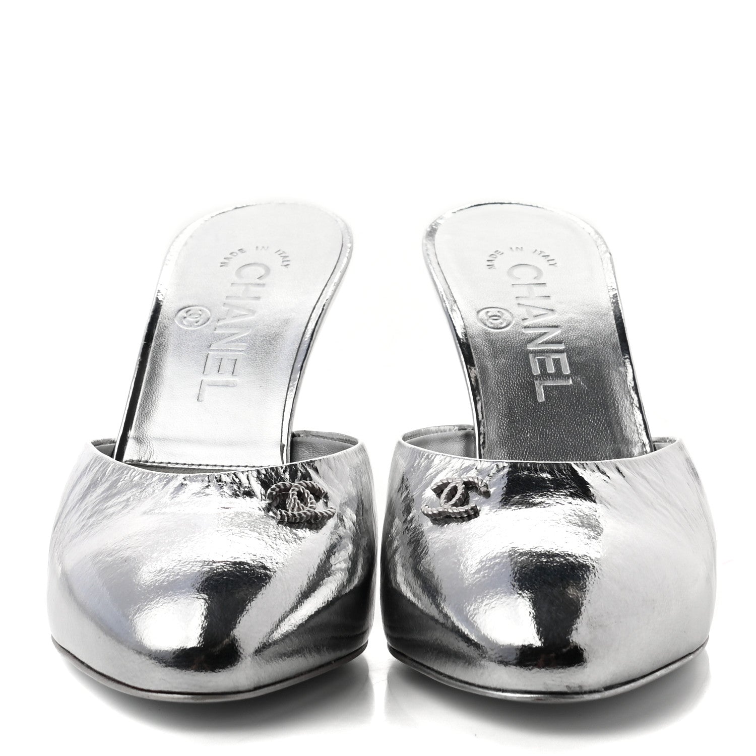 Chanel Metallic Goatskin CC Mules 36 Silver 2 of 11