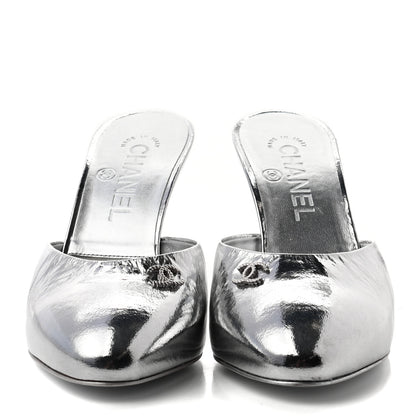 Chanel Metallic Goatskin CC Mules 36 Silver 2 of 11