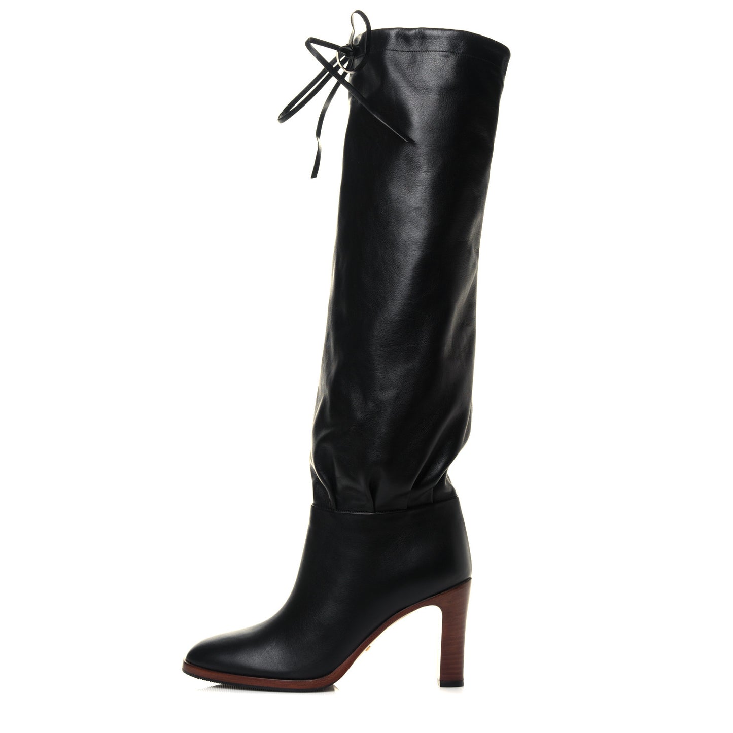 Deauville Calfskin Cinched Knee High Boots 36.5 Black