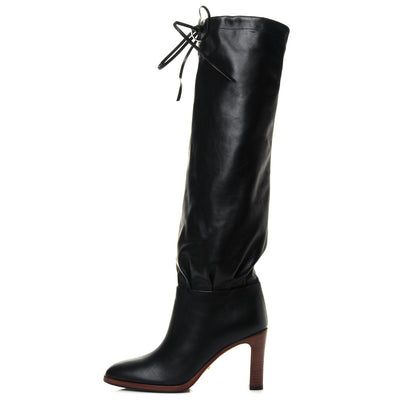 Gucci Deauville Calfskin Cinched Knee High Boots 36.5 Black 1 of 7