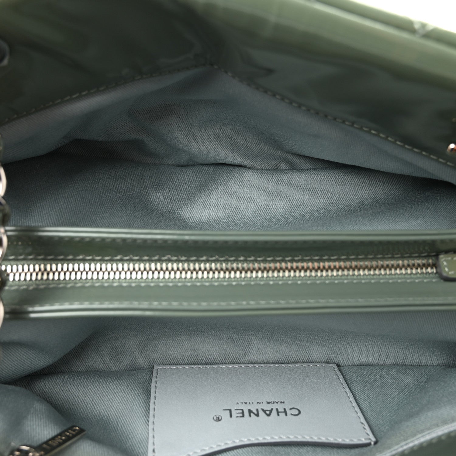 Chanel Patent Quilted Medium Just Mademoiselle Bowling Bag Light Khaki 5 of 10