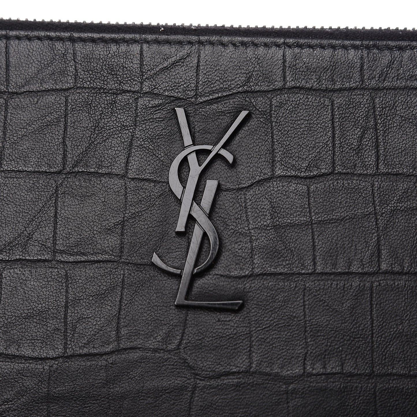 Calfskin Crocodile Embossed Monogram iPad Case Black