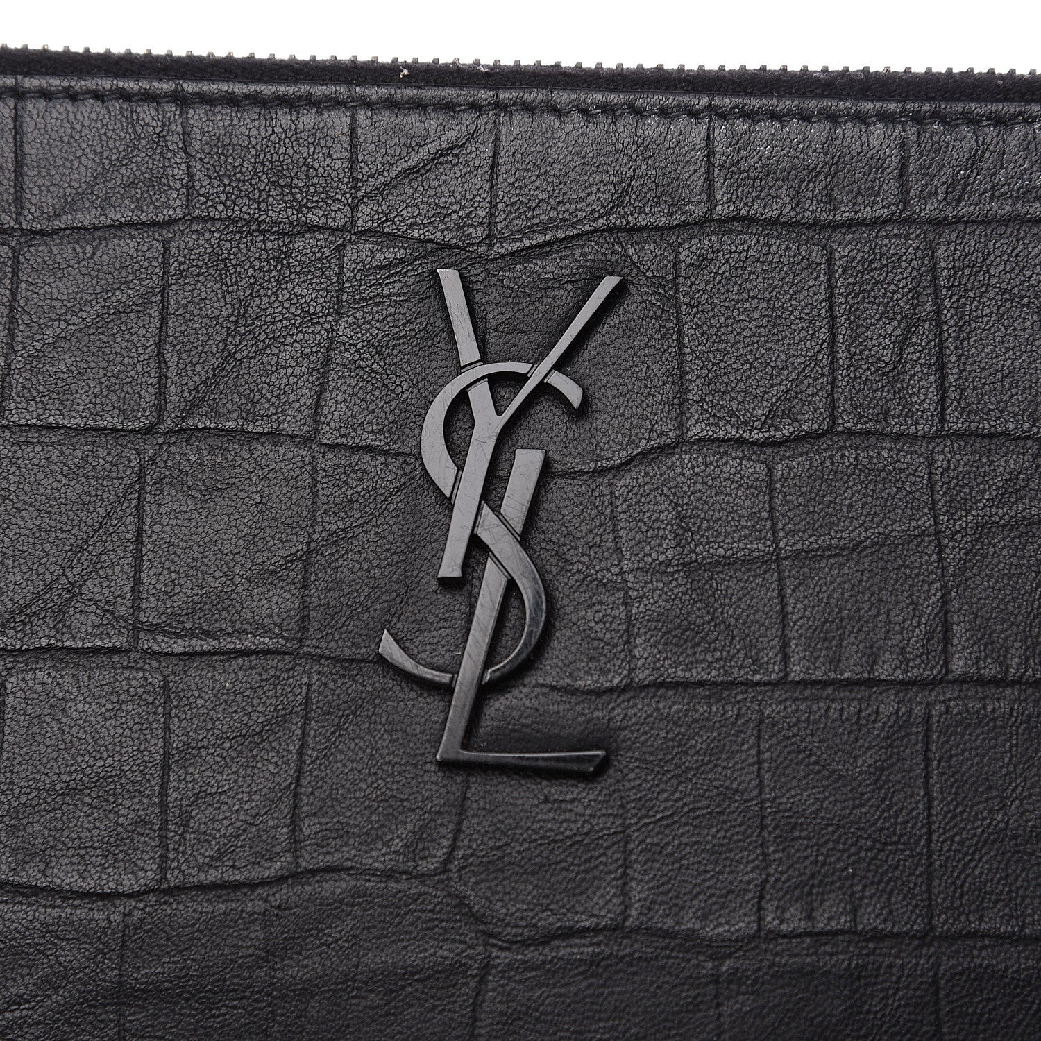 Saint Laurent Calfskin Crocodile Embossed Monogram iPad Case Black 6 of 8