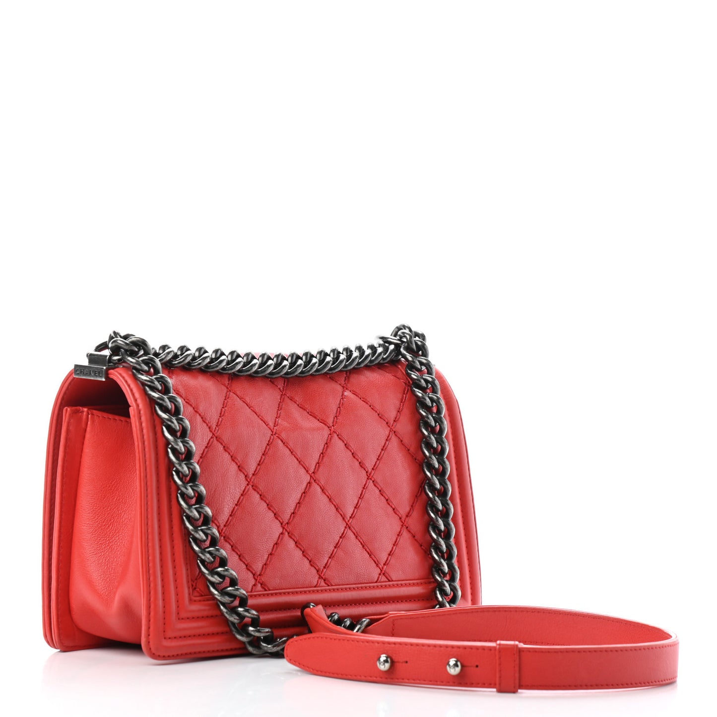 Calfskin Quilted Double Stitch Medium Boy Flap Red