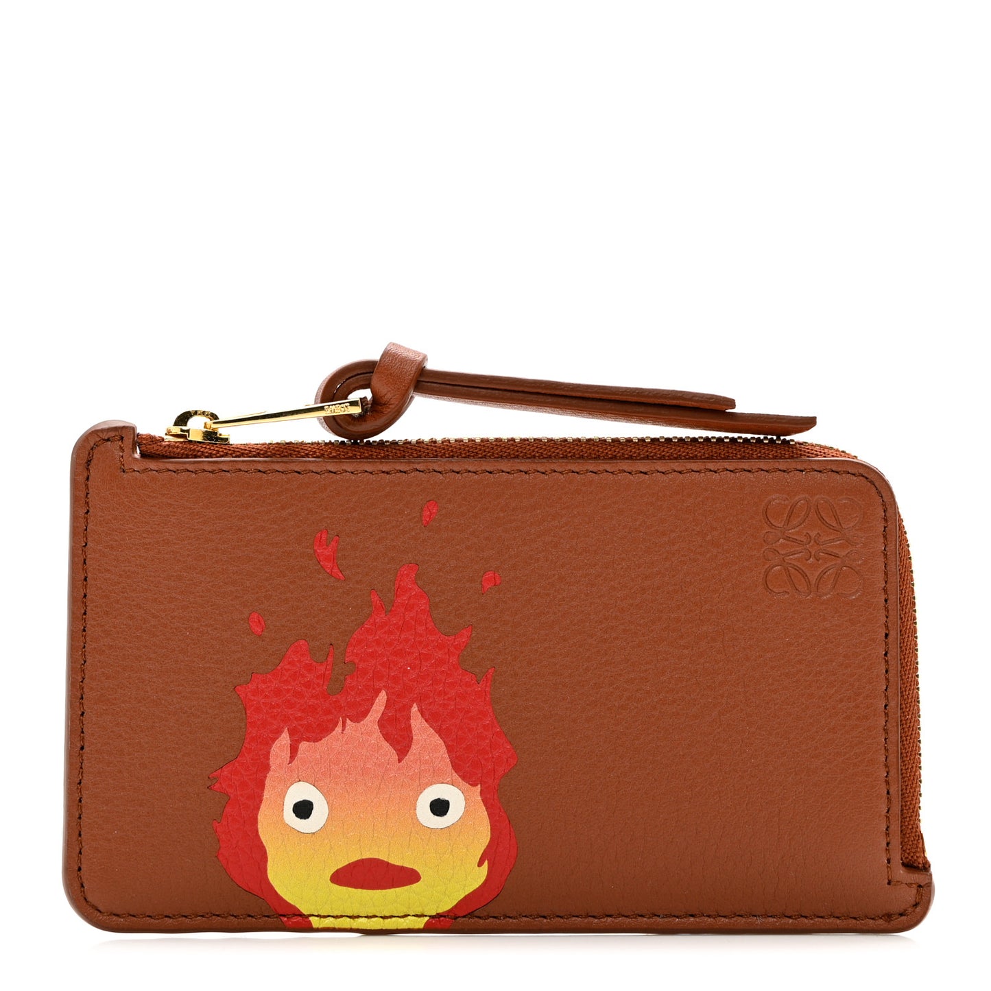 X HOWLS MOVING CASTLE Classic Calfskin Calcifer Coin Cardholder Rust