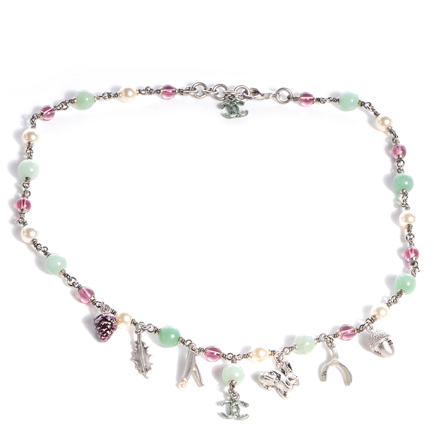 Beaded Charm CC Necklace Silver Multicolor