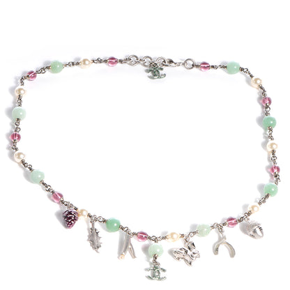 Chanel Beaded Charm CC Necklace Silver Multicolor 3 of 6