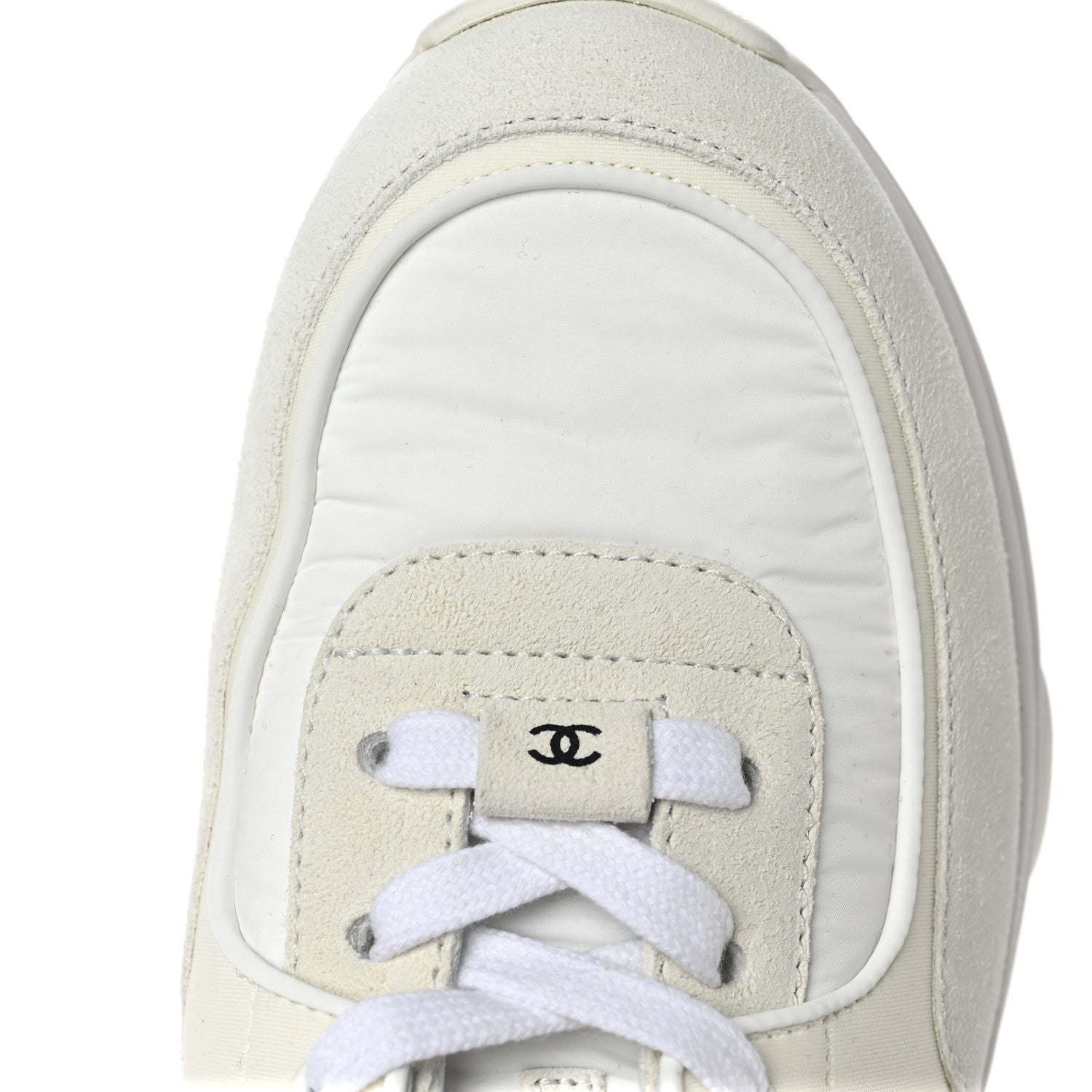 Chanel Suede Calfskin Fabric CC Sneakers 39 White 7 of 9