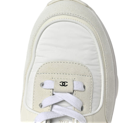 Chanel Suede Calfskin Fabric CC Sneakers 39 White 7 of 9