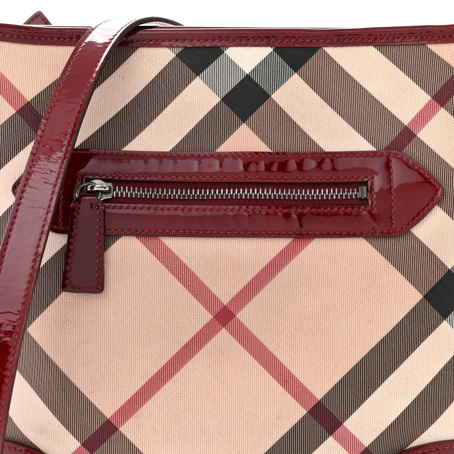 Patent Nova Check Dryden Crossbody Bag Dark Red