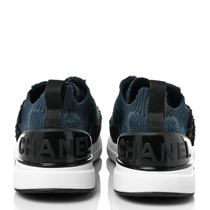 Chanel Fabric Logo Sneakers 40 Navy Black 5 of 9