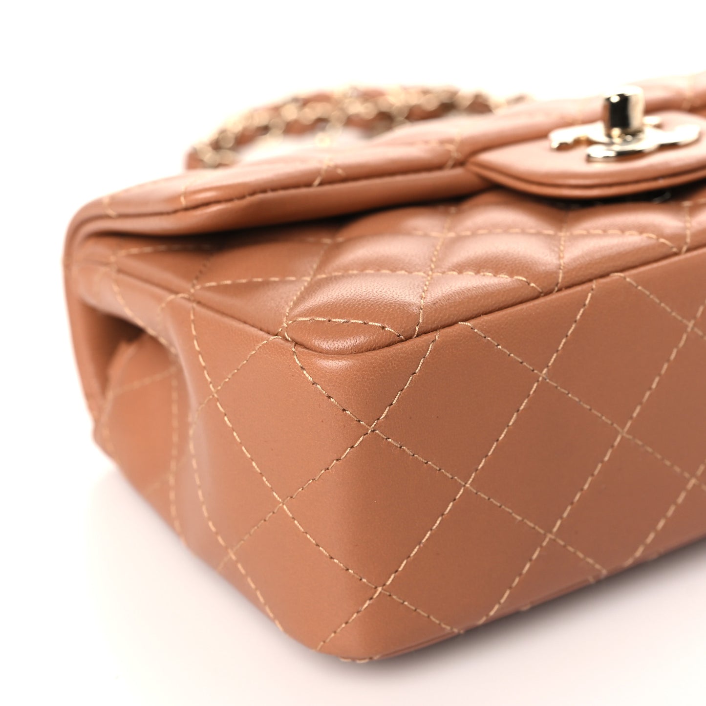 Lambskin Quilted Mini Rectangular Flap Brown