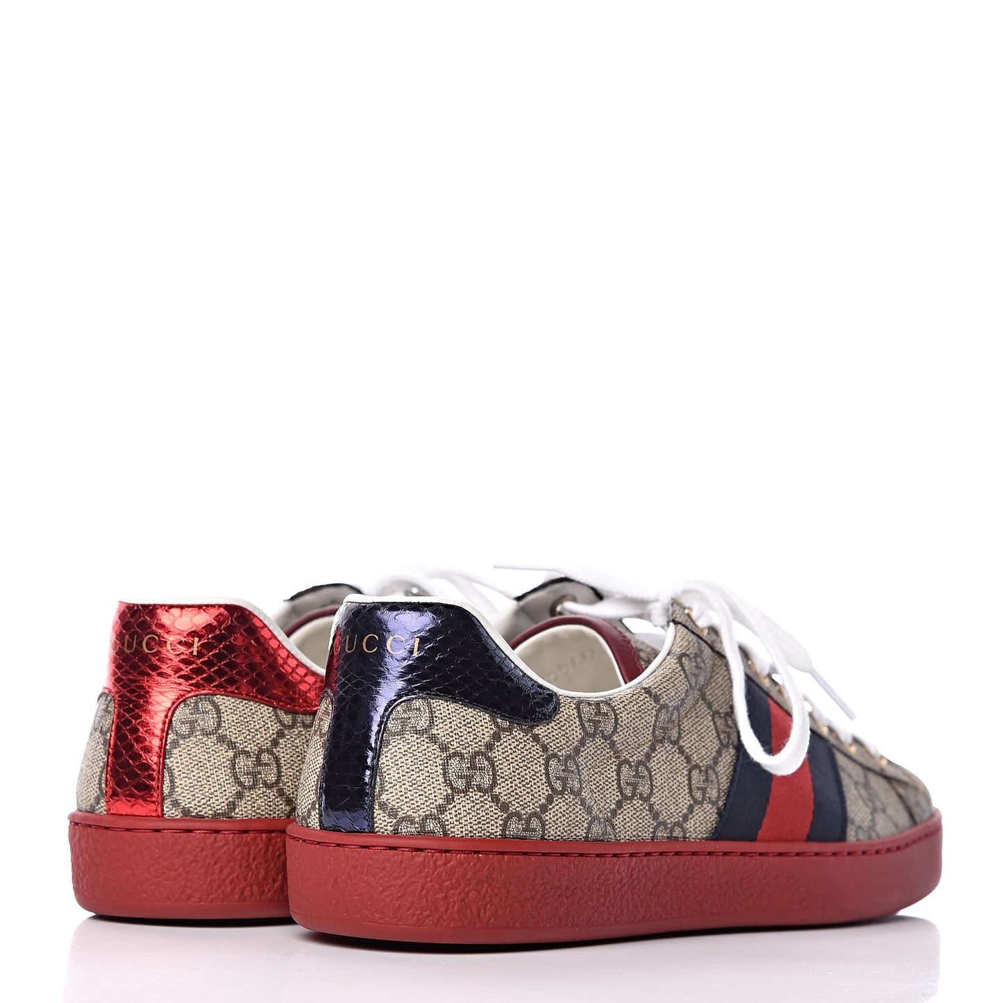 GG Supreme Monogram Mens New Ace Low-Top Sneaker 7 Beige Red
