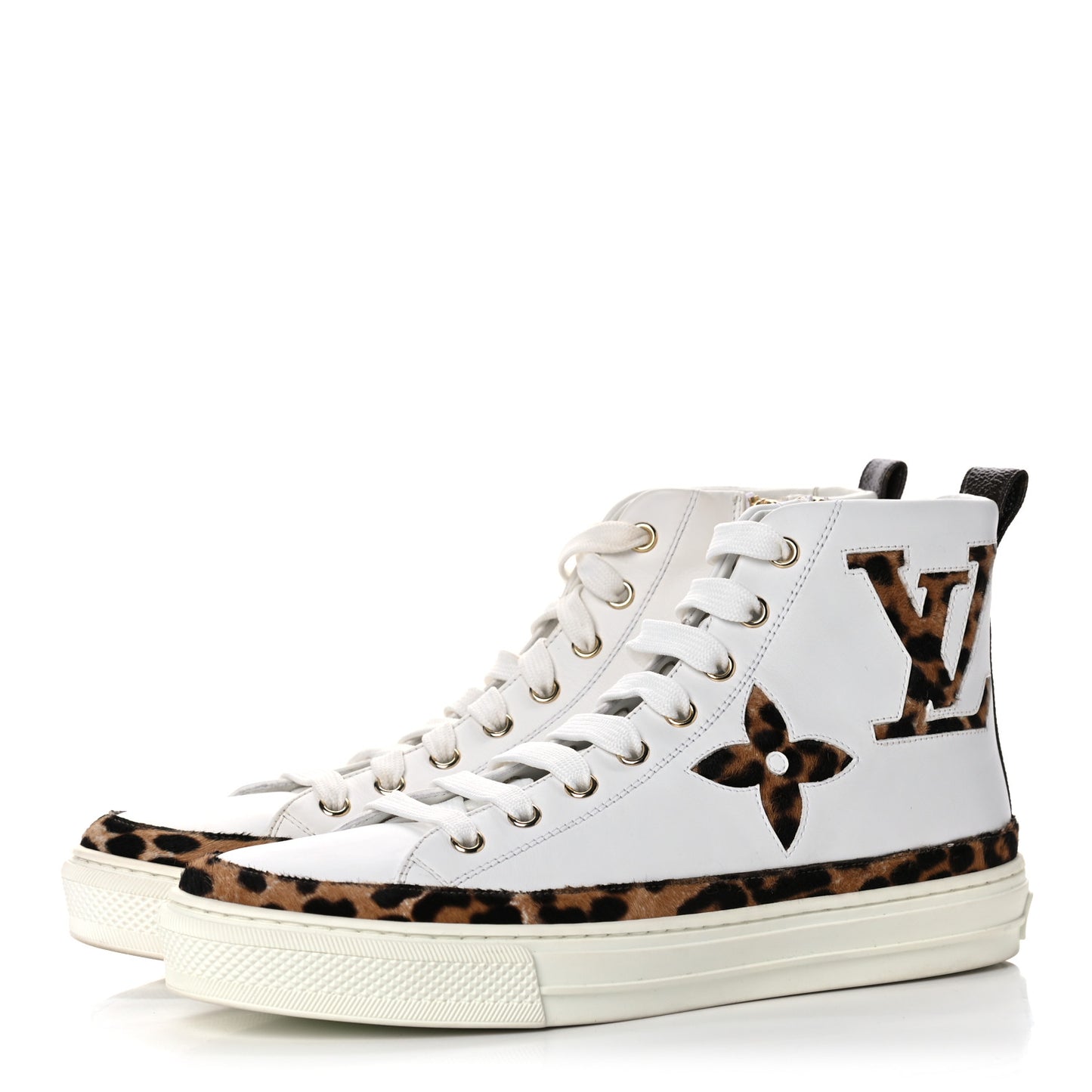 Pony Hair Leopard Calfskin Monogram Giant Stellar Sneaker Boots 38 White