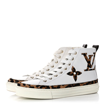 Louis Vuitton Pony Hair Leopard Calfskin Monogram Giant Stellar Sneaker Boots 38 White 3 of 9