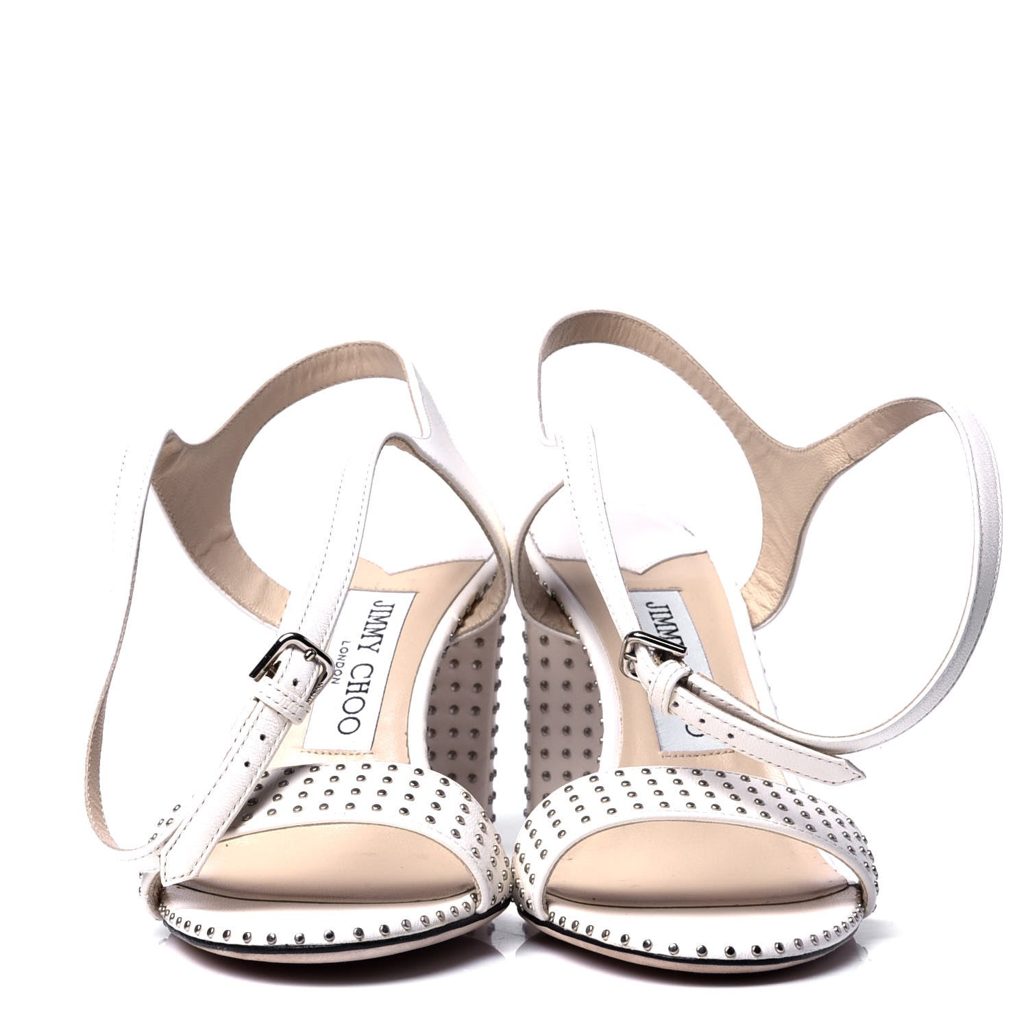 Jimmy Choo Calfskin Studded Marine 85 Sandals 37 Chalk 2 of 6