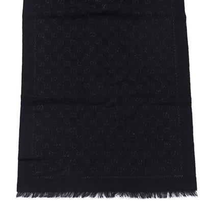 Gucci Wool Silk GG Monogram Fringe Scarf Black 3 of 5
