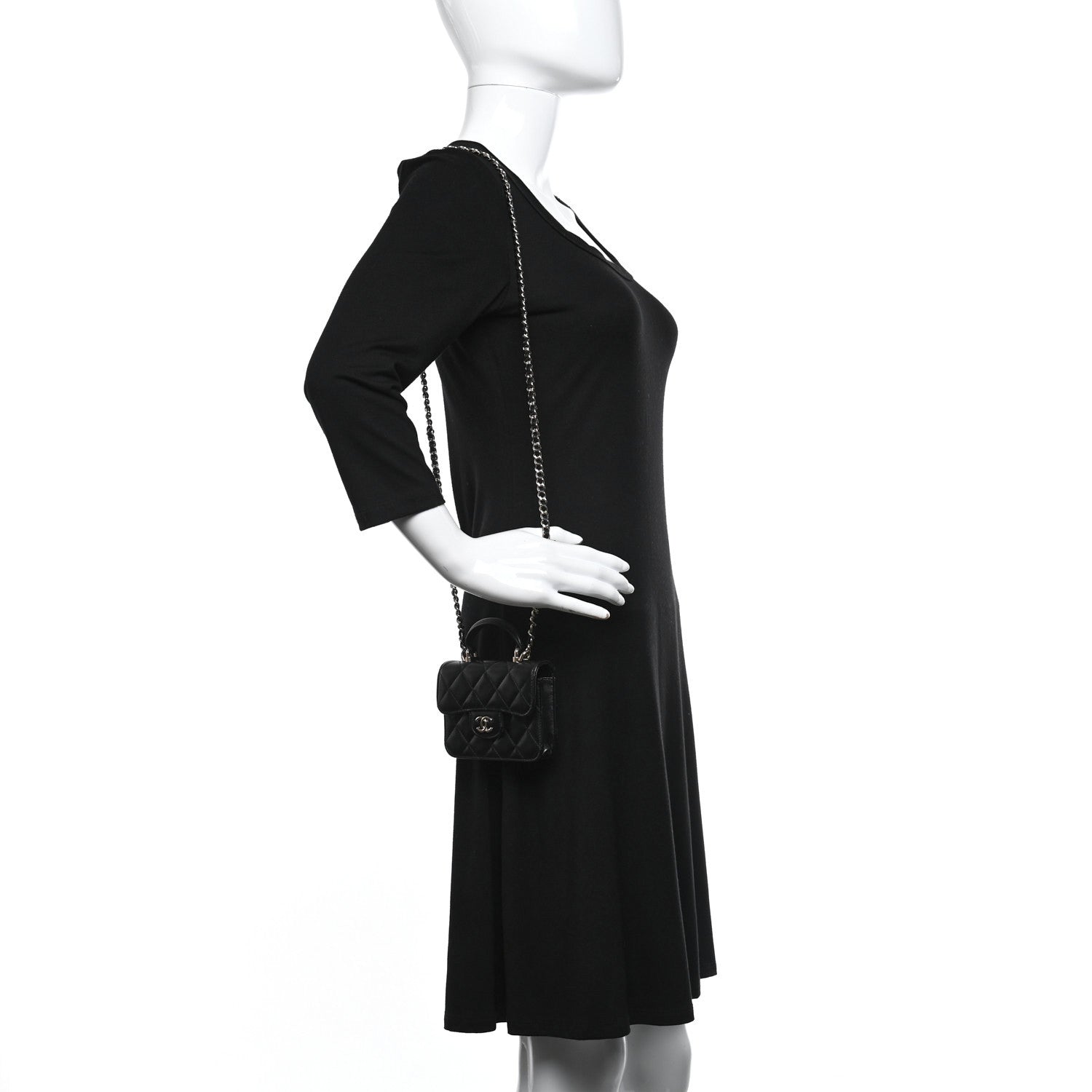 Chanel Lambskin Quilted Top Handle Flap Clutch With Chain Black 2 of 11