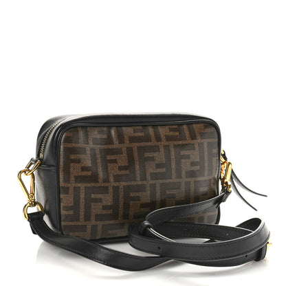 Fendi Glazed Fabric Vitello Century FF 1974 Stamp Patch Mini Camera Case Mogano Panna Black 4 of 9