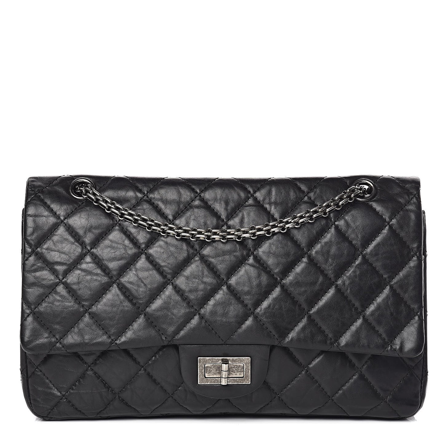 Aged Calfskin Quilted 2.55 Reissue 227 Flap Black