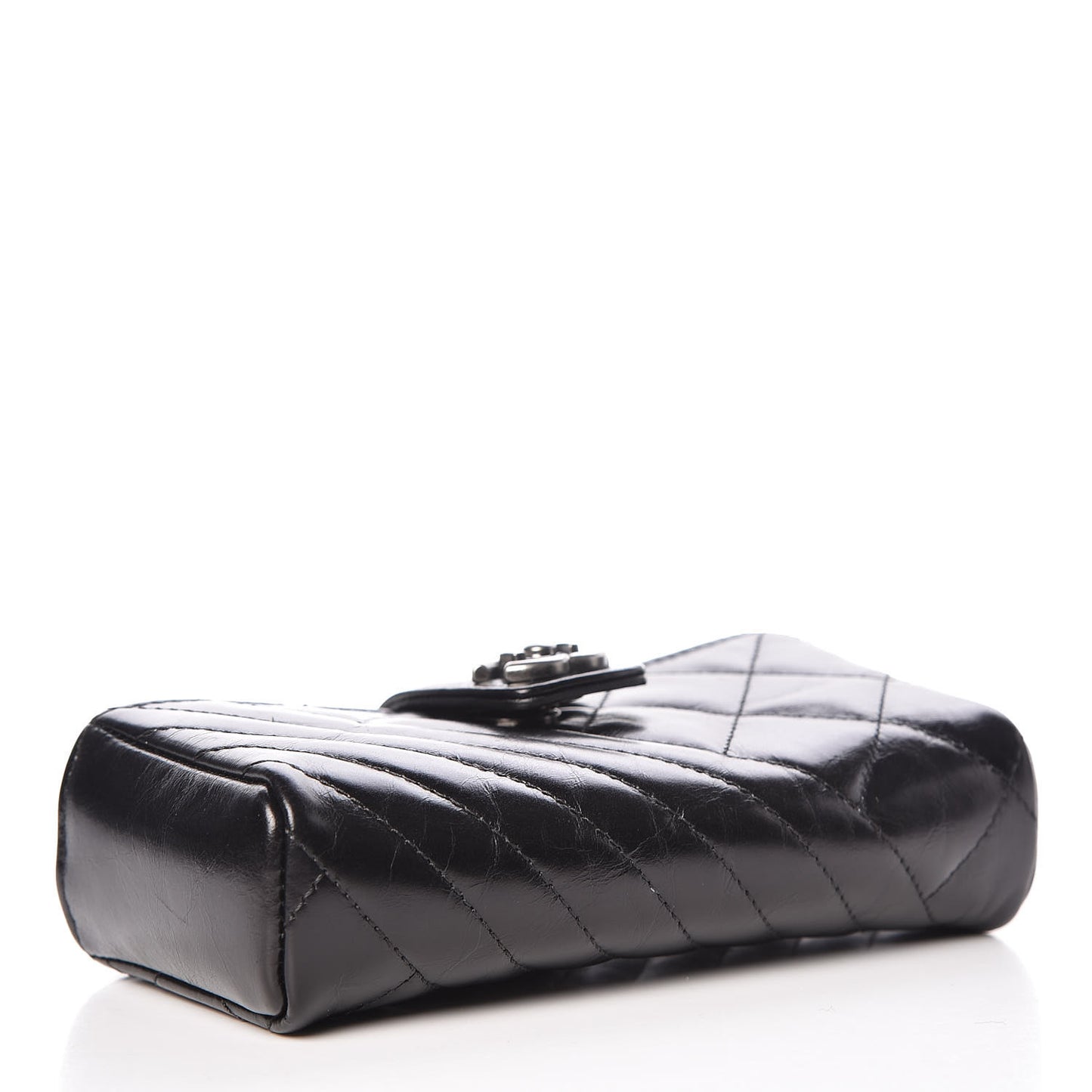 Glazed Calfskin Quilted Mini Phone Holder Clutch Black