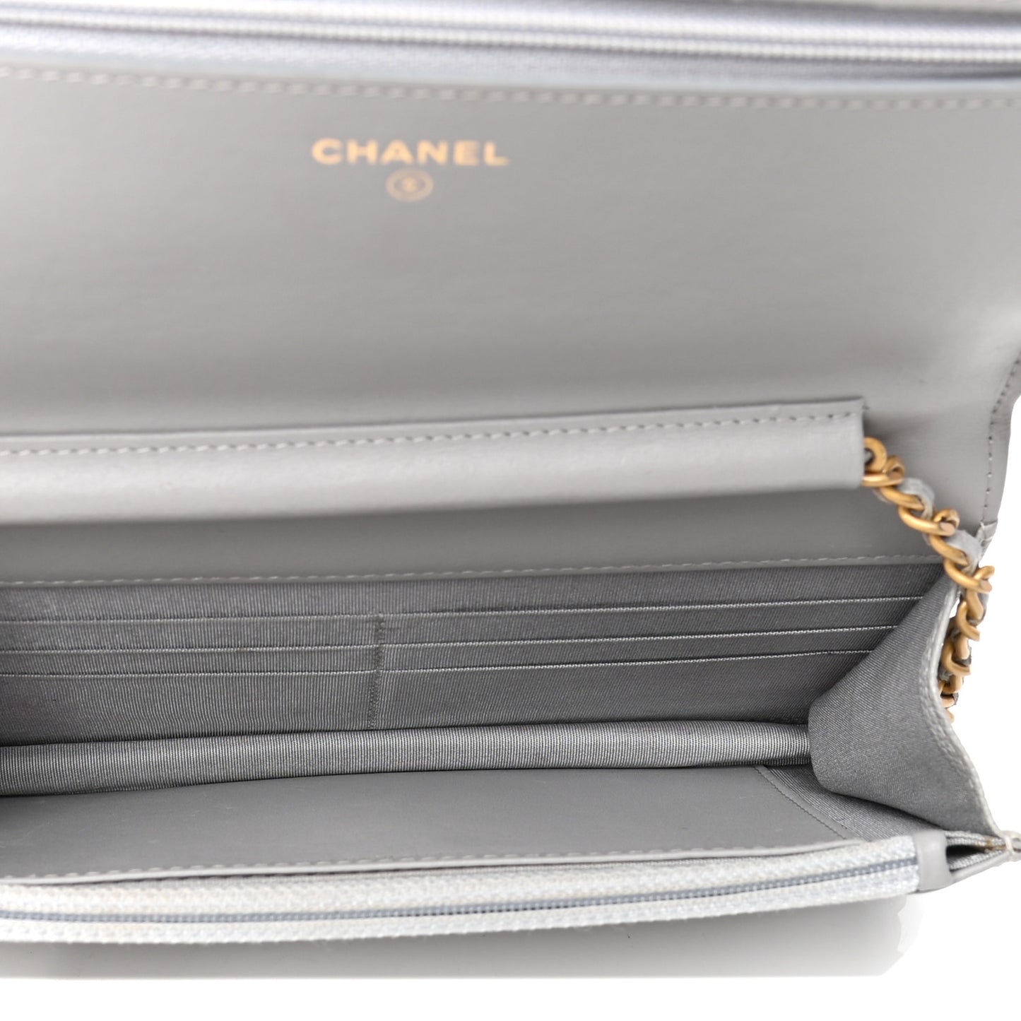 Caviar Quilted Boy Wallet On Chain WOC Grey
