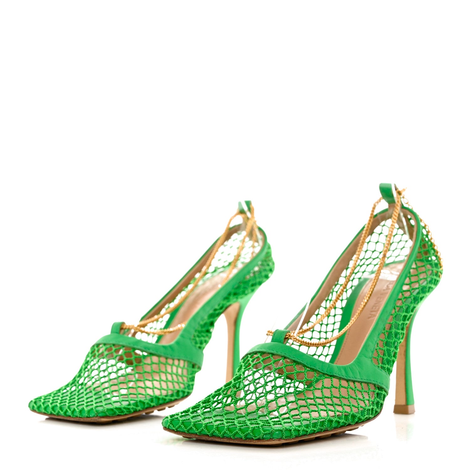 Bottega Veneta Mesh Calfskin Stretch Chain Strap 90mm Pumps 36.5 Parakeet 3 of 10