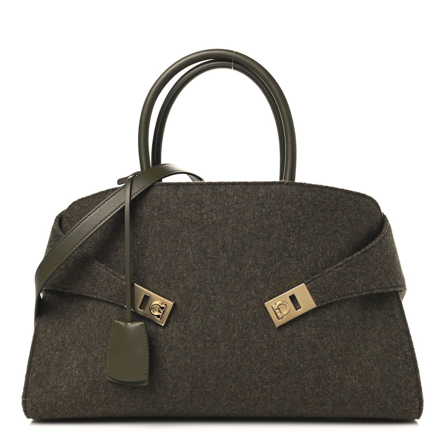 Salvatore Ferragamo Wool Felt Medium Hug Bag New Olive 1 of 10