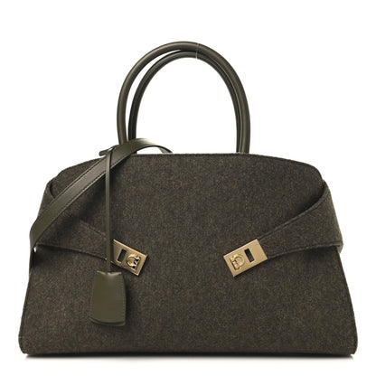 Salvatore Ferragamo Wool Felt Medium Hug Bag New Olive 1 of 10
